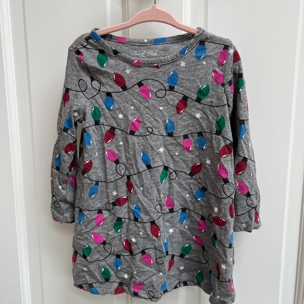 North Pole 24M Grey, Pink, Red, Christmas Lights Girls Holiday Long Sleeve Dress